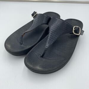 FitFlop Women's Black Leather Slip-On Flip-Flop Sandals Size 8 #350-001